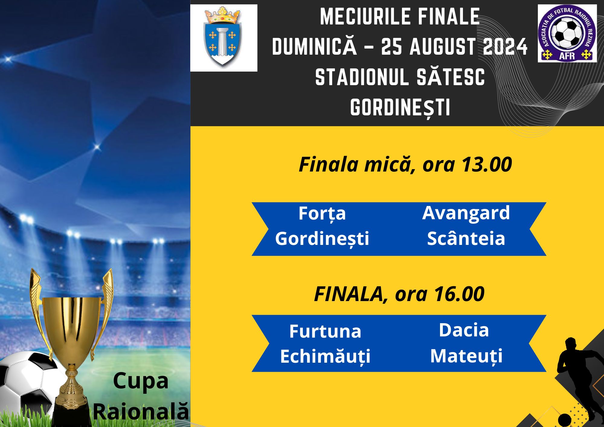 Dumincă, 25 august va avea loc Finala Campionatului raionului Rezina la fotbal, Ediția XX, 2024