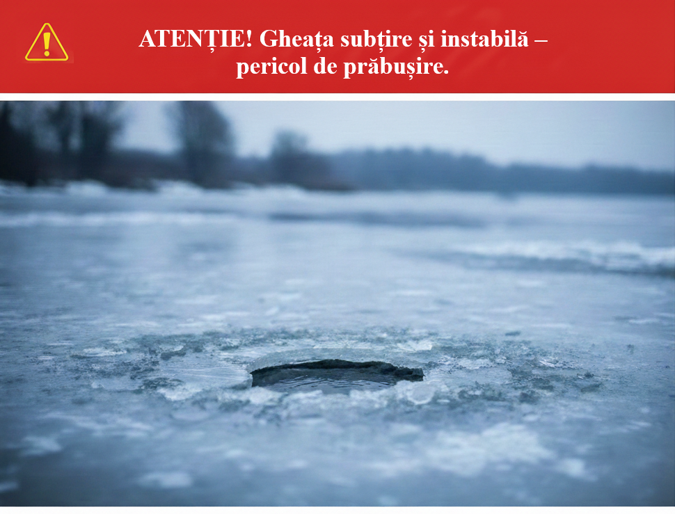 ⚠️ AVERTIZARE IMPORTANTĂ: Gheața de pe bazinele acvatice este fragilă și prezintă pericol major